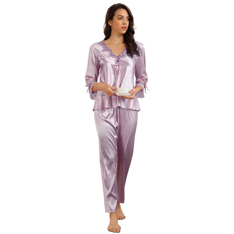 High Quality Long Sleeve Silk Pajama Set