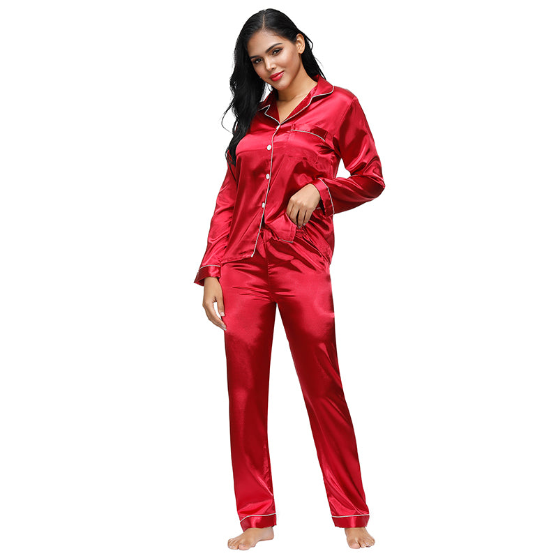 Long Sleeve Silk Pajamas Set