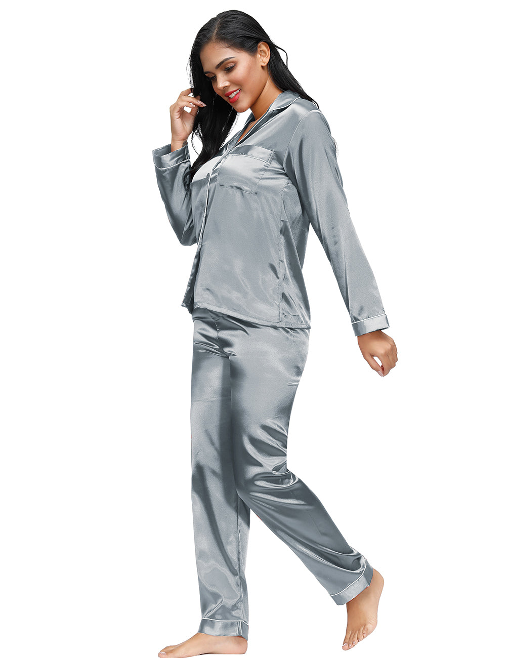 Long Sleeve Silk Pajamas Set