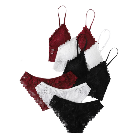 3 Sets Floral Lace Lingerie