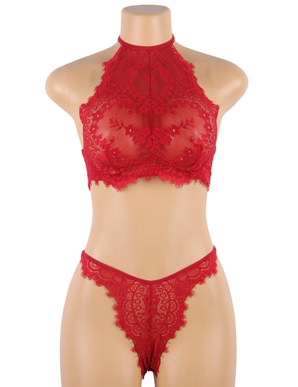 Floral Red Eyelash Lingerie Bra Set