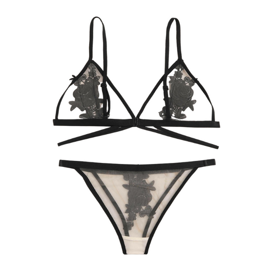 Sheer Flower Lingerie Set