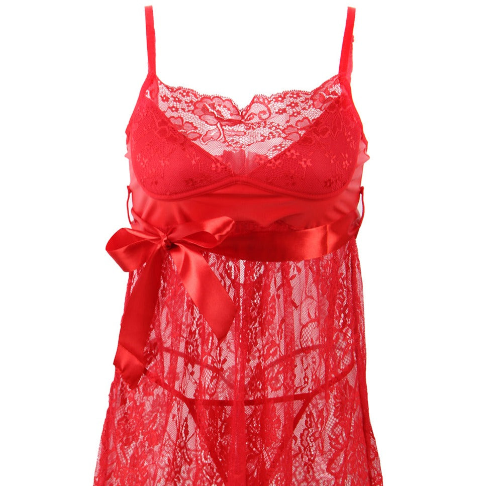 Sexy Eyelash Trim Lace Babydoll Set