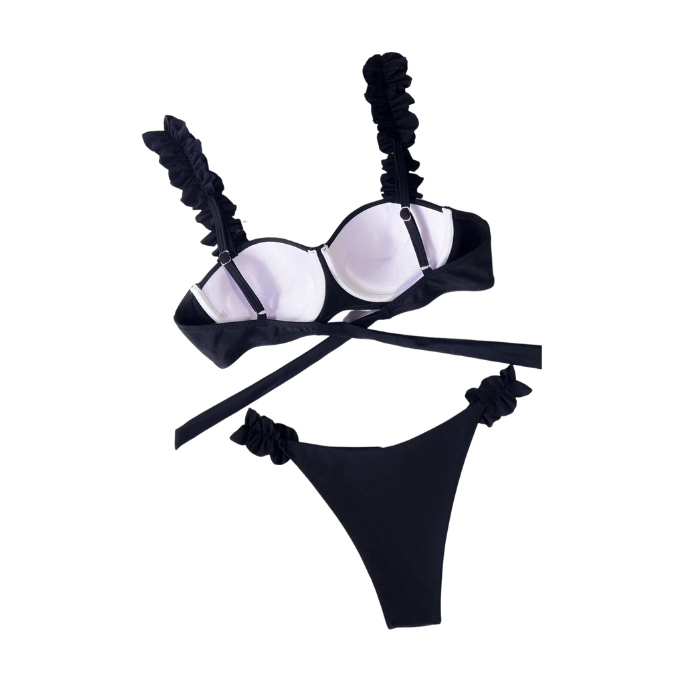 Push Up Frill Black Bikini Set