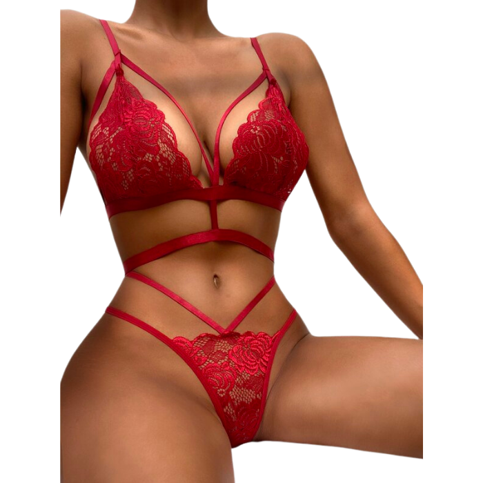 Sexy Floral Lace Cut-out Lingerie Set