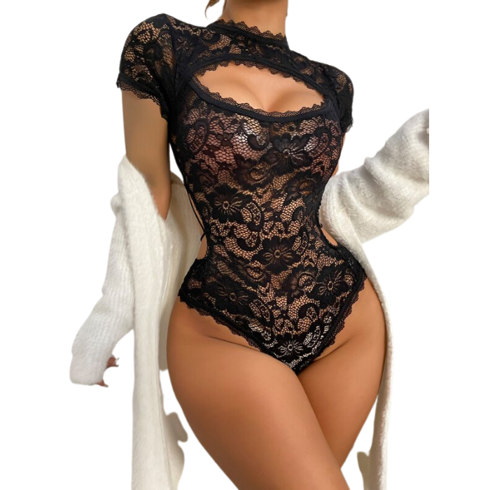 Floral Lace Backless Teddy Bodysuit