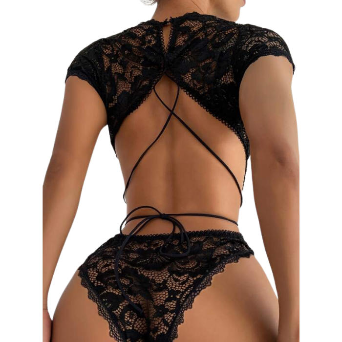 Floral Lace Backless Teddy Bodysuit