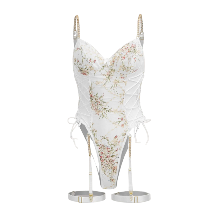 Floral Chain Bodysuit- White
