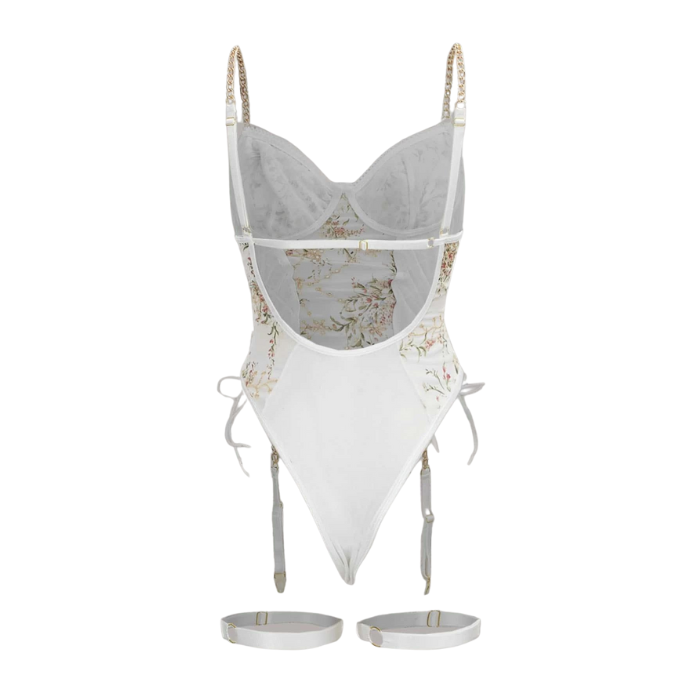 Floral Chain Bodysuit- White