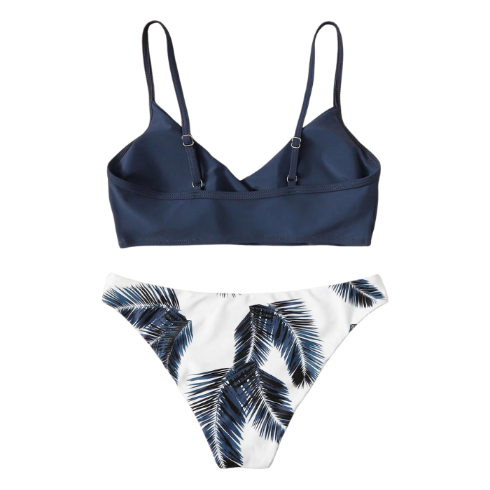 Blue Palm Print Bikini Set